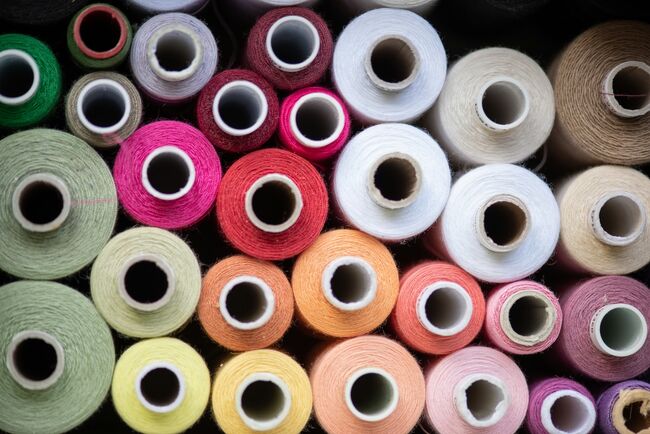 a colourful array of fabric tubes